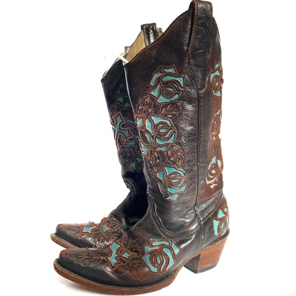 Corral Shoes - CORRAL WESTERN BOOTS BLUE ROSE CROSS POINTED TOE